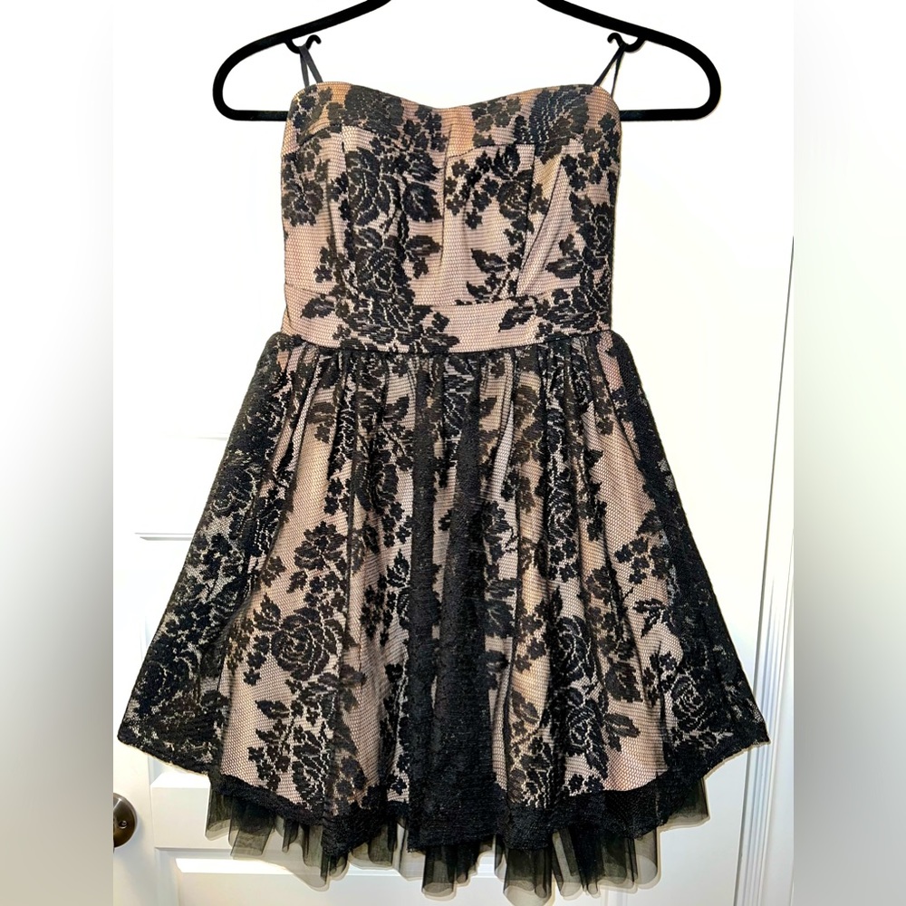 Strapless Mini Eclipse Dress Beige with Black Lace